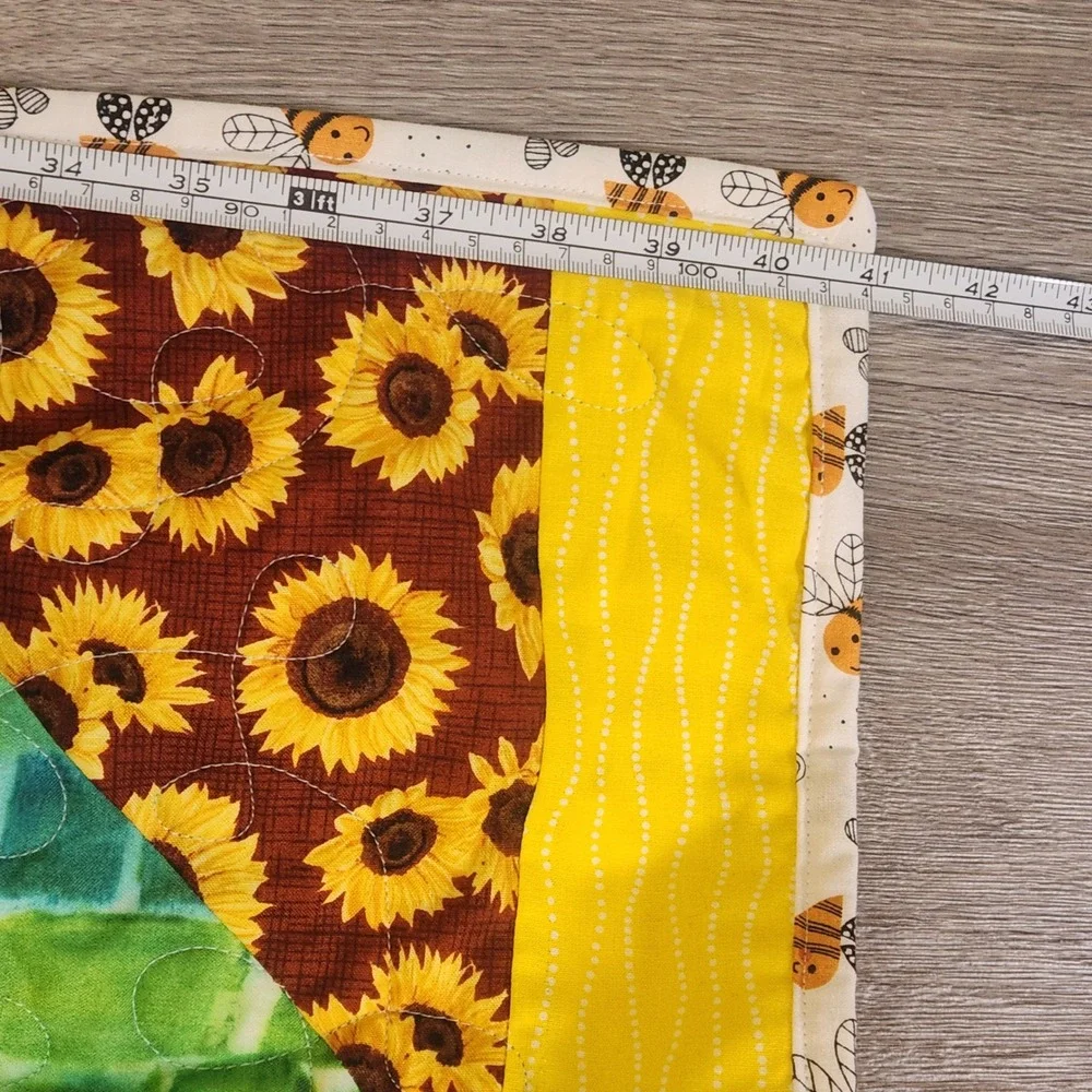 Handmade Patchwork Baby Quilt 41x55 Bee Print Cotton Reversible Nursery Decor